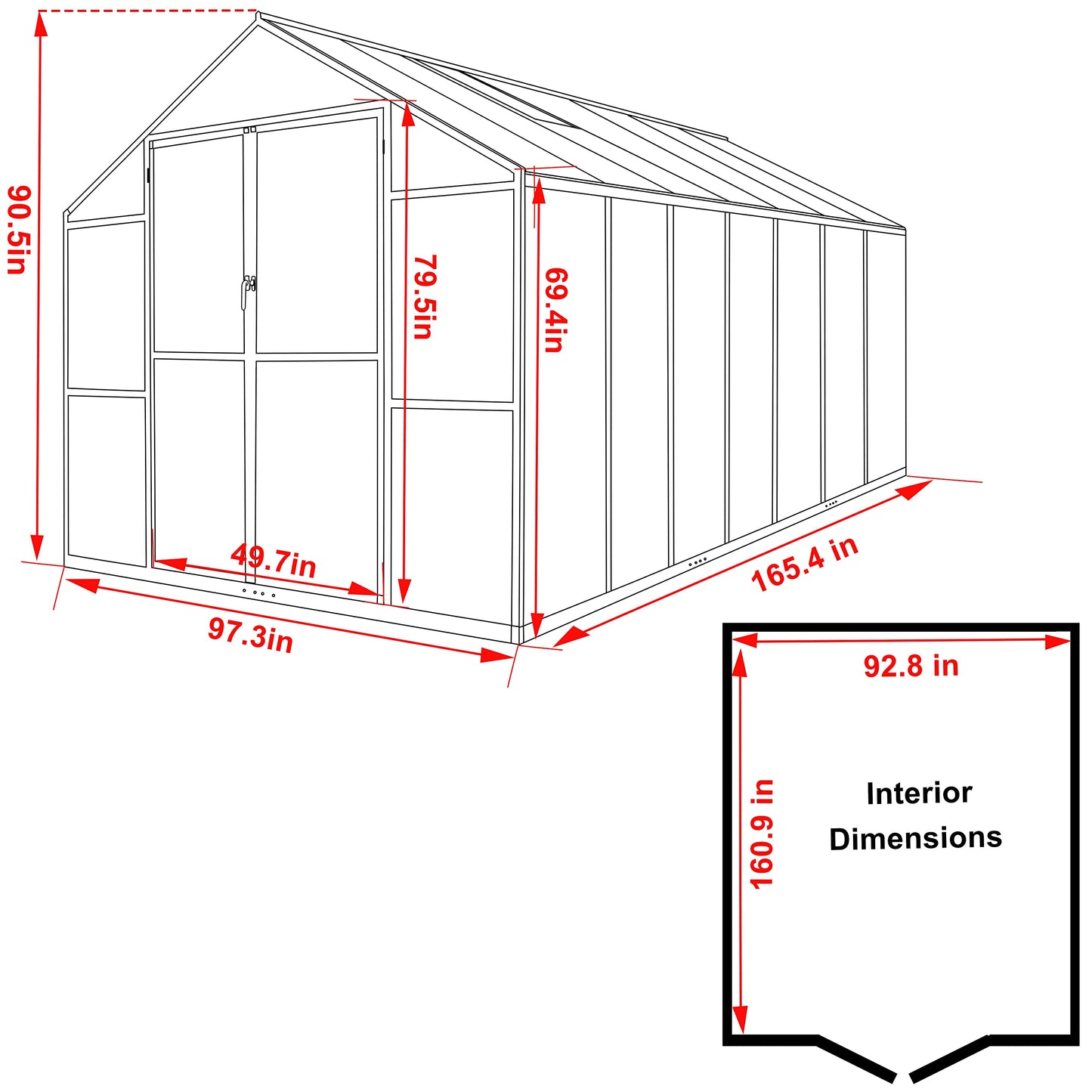 BlueWish 8x14FT Greenhouse for Outdoors, Aluminum Greenhouses with Adjustable Vents,Lockable Door, Heavy Duty Greenhouse Kit with Polycarbonate, Walk-in Green House for Garden, Gray