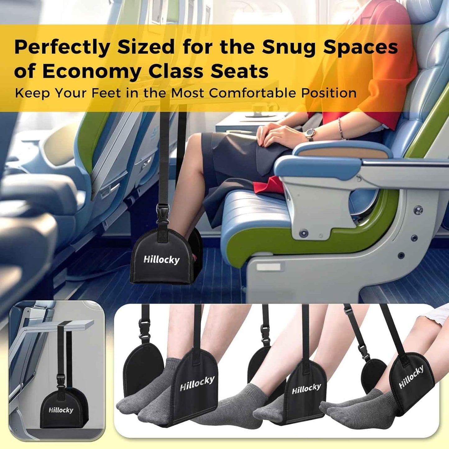 1 Pack - Foot Hammock for Plane Travel, Portable Airplane Foot Hammock with Memory Foam and Hardboard, Airplane Travel Essentials