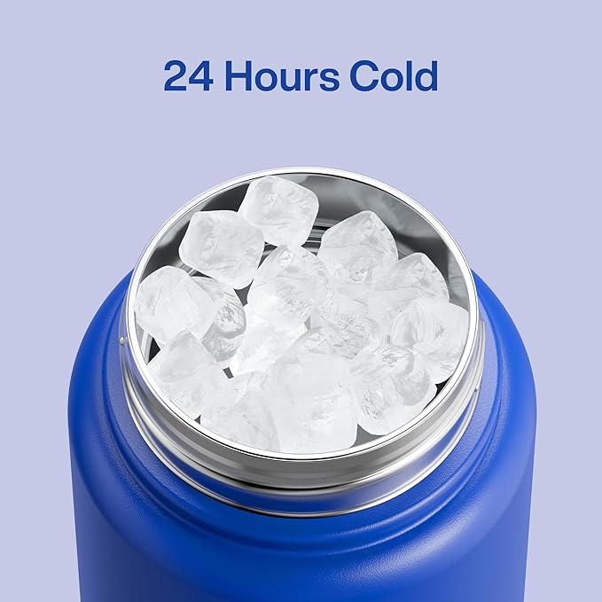 ENCOOL Insulated Water Bottle with Straw Stainless Steel Water Bottle, Leak-Proof, BPA-Free, Double Wall Vacuum Keeps Cold for 24 Hours for Sports, Travel, School (32 oz, Beaucoup Blue)