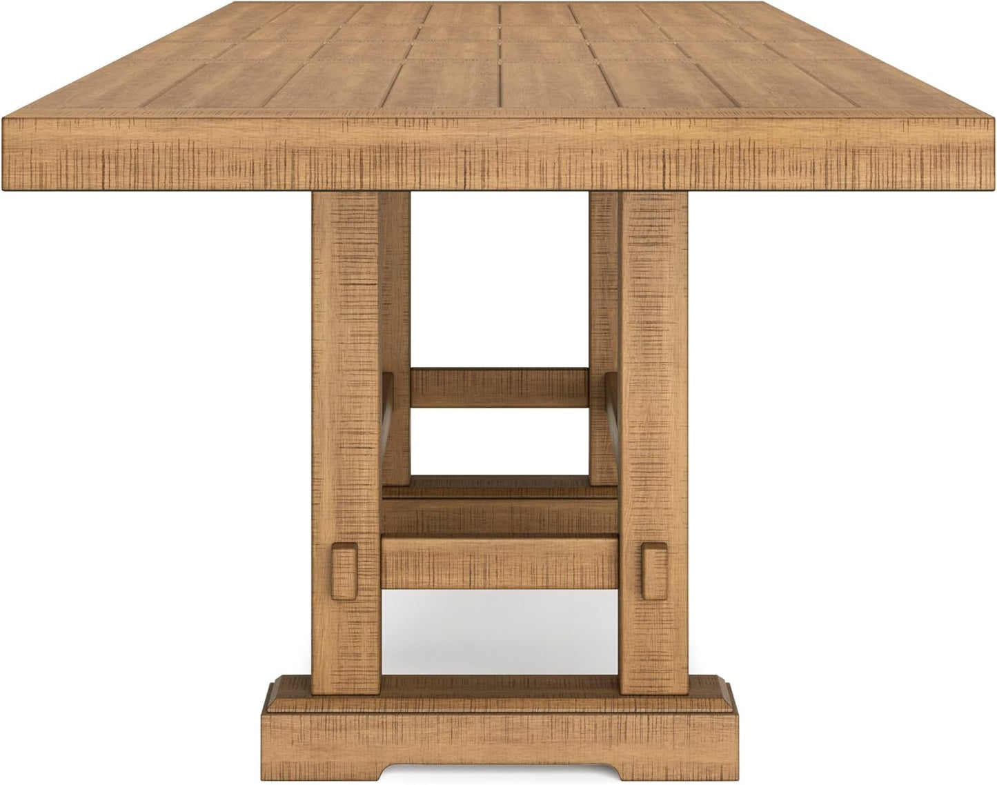 Signature Design by Ashley Havonplane Rustic Distressed Counter Height Dining Extension Table with Removable Center Leaf and Double Trestle Base, Light Brown