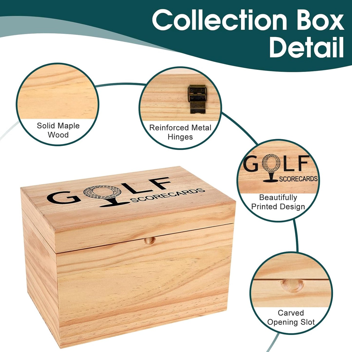 Golf Scorecard Collection Box, Golf Storage Box With 5 Wooden Dividers, Scorecard Keeper For Keepsakes Cards Club Storage Score Book Pencil Log, Unique Golf Gift