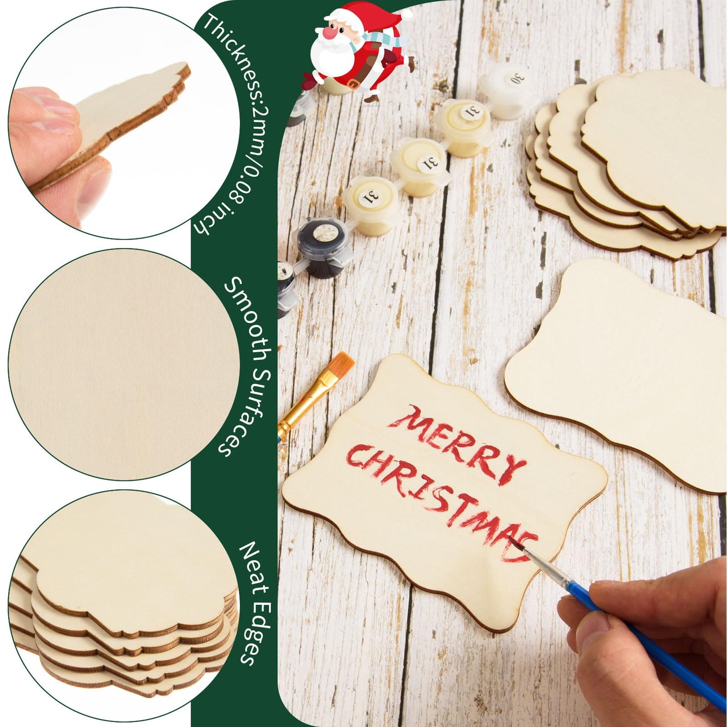60 PCS Unfinished Wood Cutouts for Crafts Blank Irregular Wooden Slices Natural Wood Cutouts Ornaments for DIY Crafts, Coasters, Home Decorations, Christmas Decorations, Painting, Wood Burning