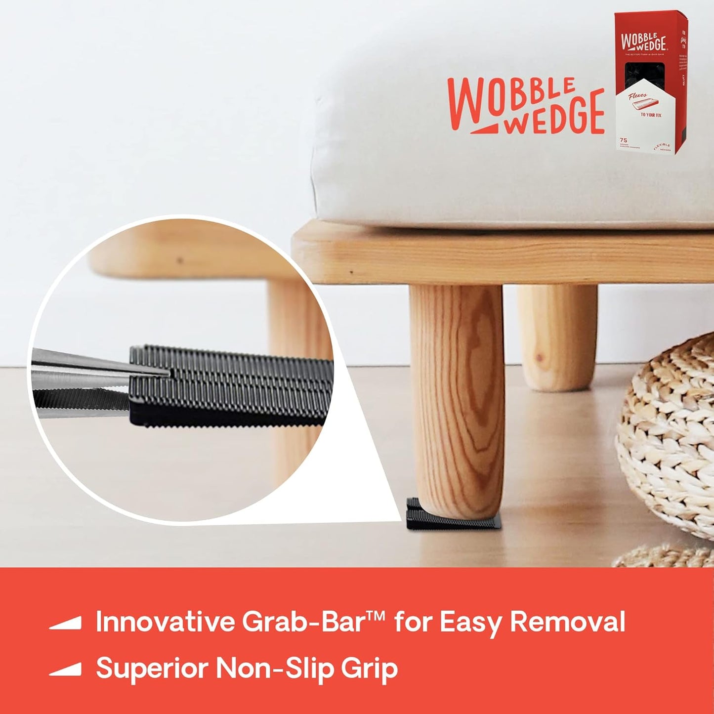 Wobble Wedges Flexible Plastic Shims - Leveling Shims for Home Improvement, Furniture Levelers, Table, and Toilet for Leveling - Made in USA Plastic Wedges Shim for Appliances (Black, 75-Pack)