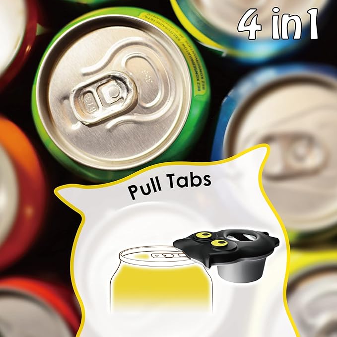 4-in-1 Manual Owl Bottle Opener - BPA-Free Multi-Function Opener for Bottle Caps, Jars, Pull Tabs & Twist Caps, Ergonomic Design for Kids, Seniors & Weak Hands (Black)