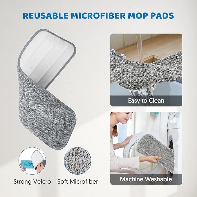 Spray Mops for Hardwood Floor Cleaning: MEXERRIS Wet Mops with 2 Bottles - 4 Microfiber Reusable Washable Pads for Swiffer Powermop - Dust Dry Mops with Spray for Laminate Wood Vinyl Tiles