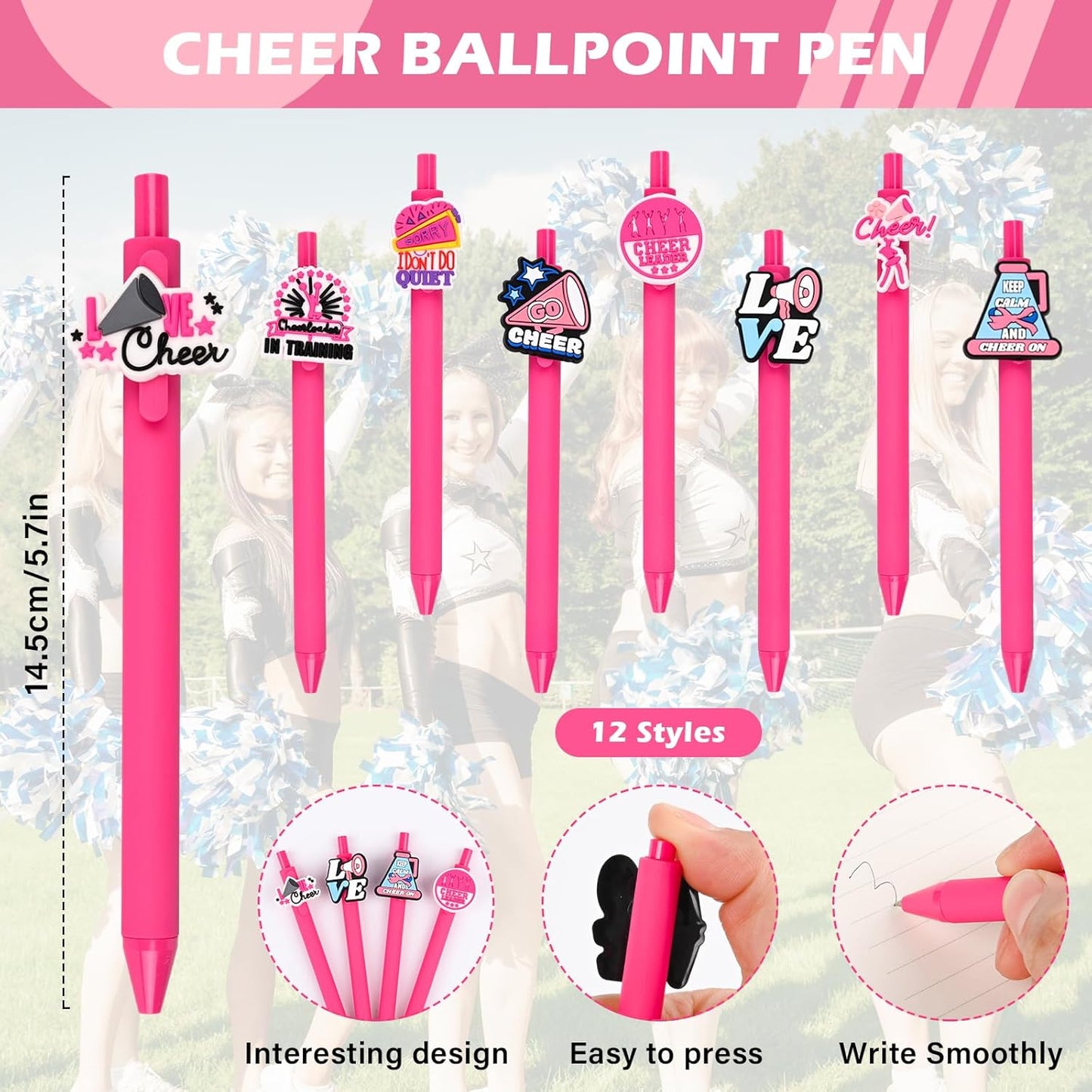 LiYiQ 72 Pcs Cheerleader Party Favors Cheerleader Team Gifts Cheerleader Goodie Bags Stuffers Cheerleader Ballpoint Pens Bookmark Card and Silicone Bracelet