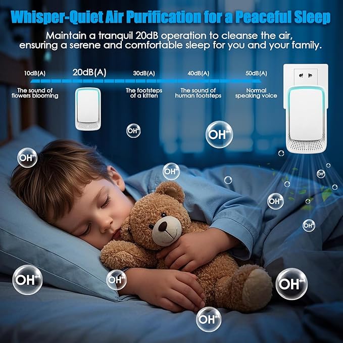 6 Pack Plug In Air Ionizers, Quiet Operation Air Freshener for Home, Office, Bedroom, Kitchen, Garage Room, Portable Air Purifiers, Pets Smell - Air Cleaner (White)