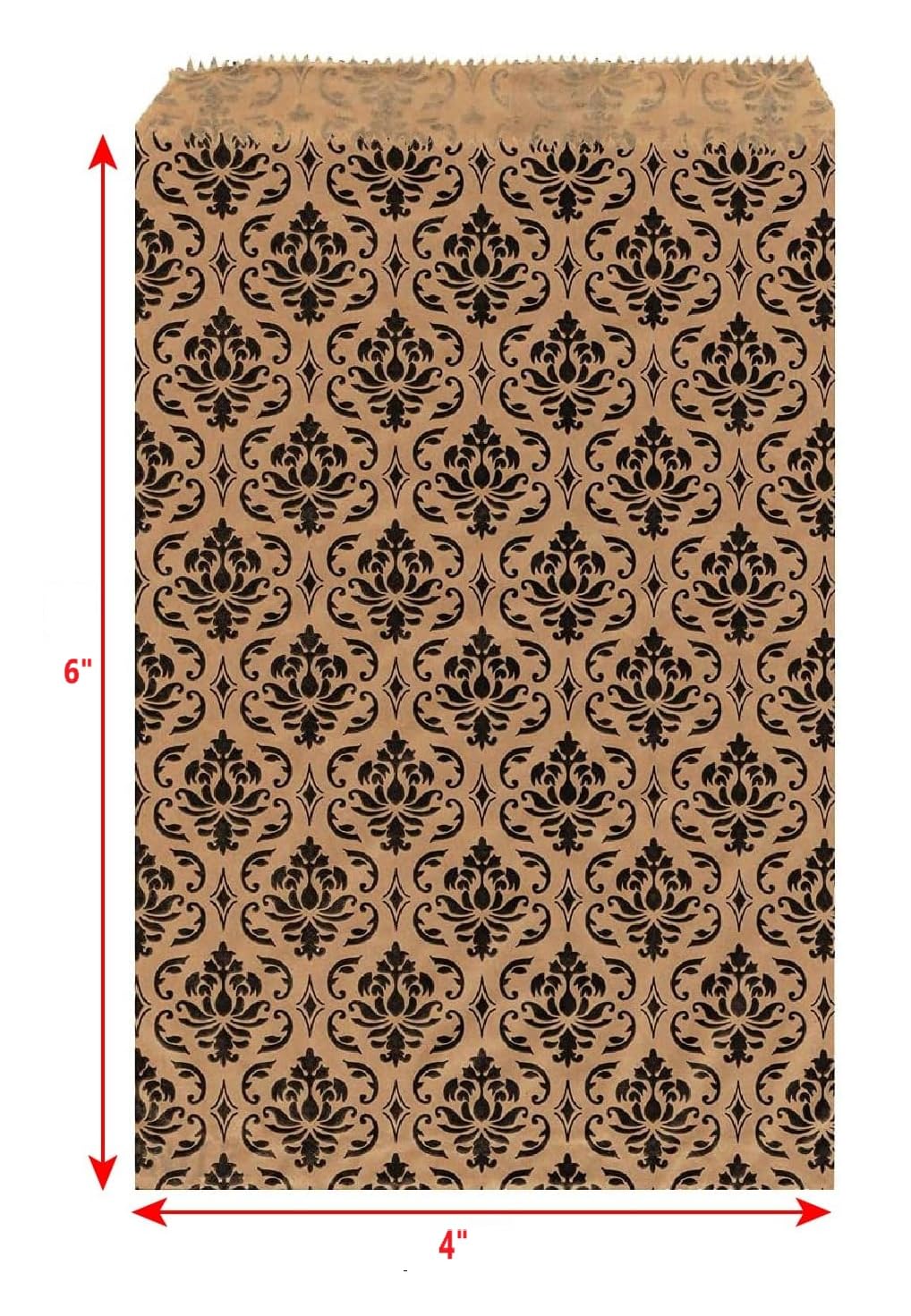 RJ Displays- 100 Pcs Brown Damask Paper Gift Shopping Bags, Sales Tote Bag for Jewelry, Bakery Items, Gift Cards, books, T-Shirt, Crafts and Party Favorss. Size-5" x 7" Inch