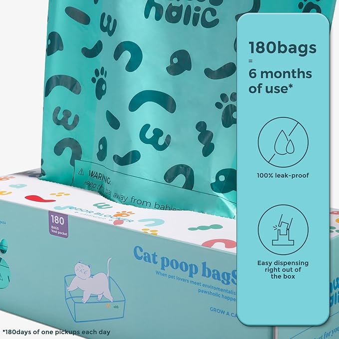 Cat Litter Disposal Bags and Dog Poop Bags with Handle, 360 Counts, Lavender Scented,Corn Starch Based Extra Thick and Guaranteed Leak Proof Poop bags for Kitty and Doggy