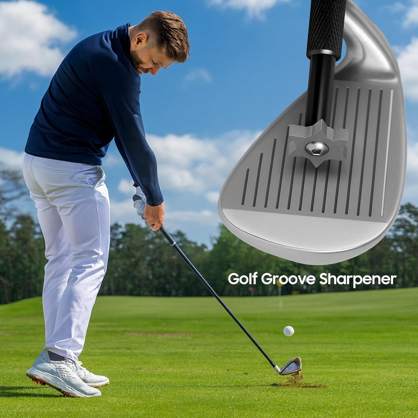 3-in-1 Golf Club Groove Sharpener Cleaning Towel Set, Golf Club Cleaner Tool with Aluminum Alloy Shaft and Microfiber Towel for Irons, Wedges Club Groove Care