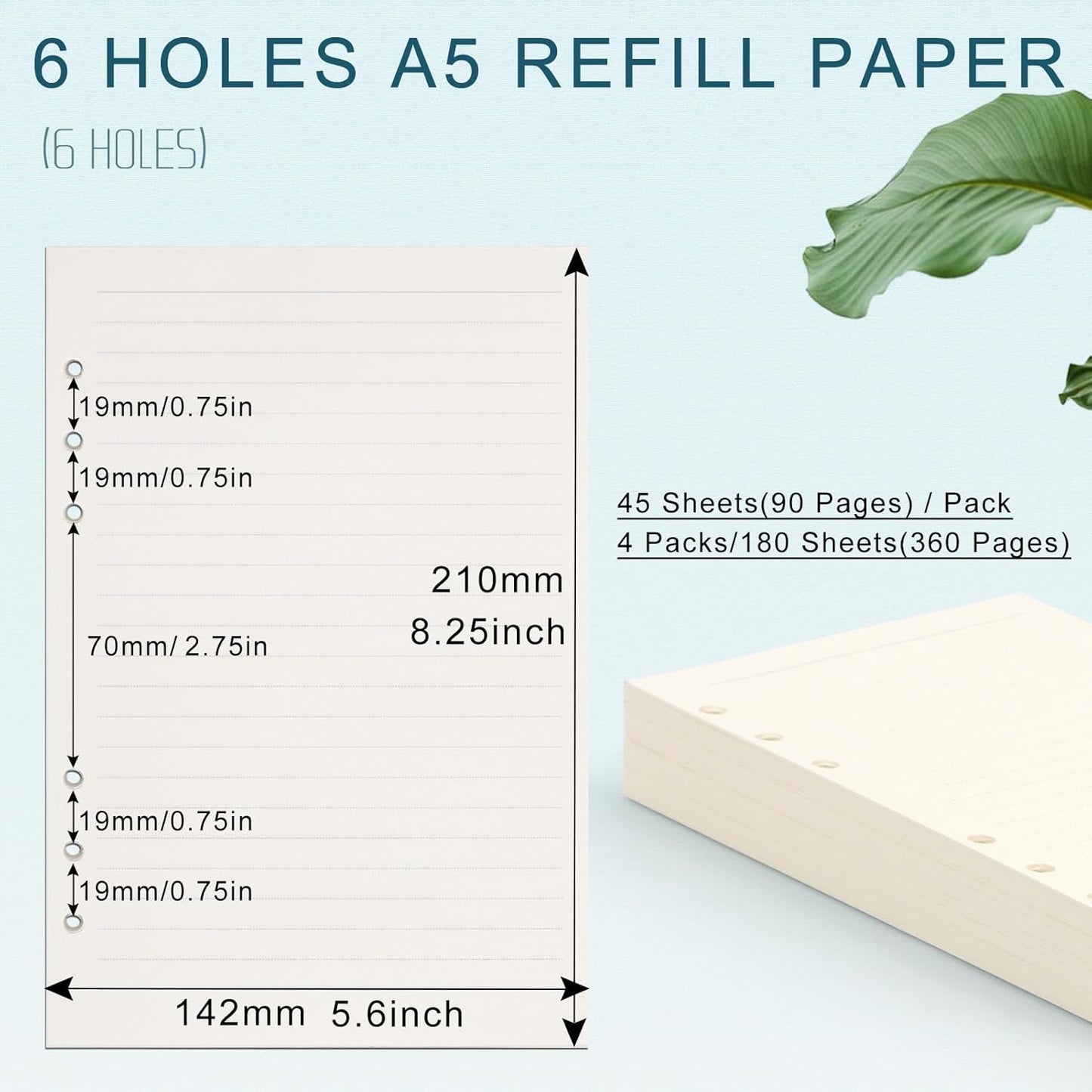 Toplive A5 Refill Paper, [3 Pack] 100GSM Thick 6 Hole Filler Inserts - 135 Sheets (270 Pages) for 6 Ring Binder Journal Notebook, Blank/Line/Squared