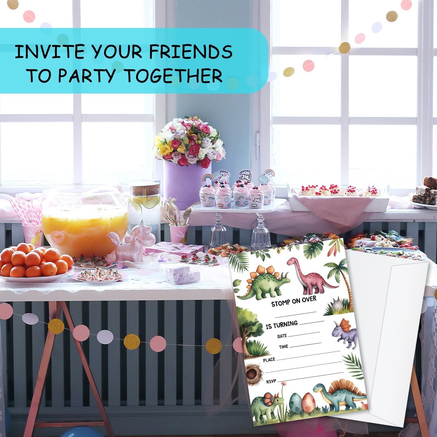 Dinosaurs Birthday Invitations, Tropical Dino Party Invitations, 20 Double-Sided Fill In Invitation with Envelopes for Teen Boys Girls, Invitations Cards for Birthday Party Decorations Favor - 15