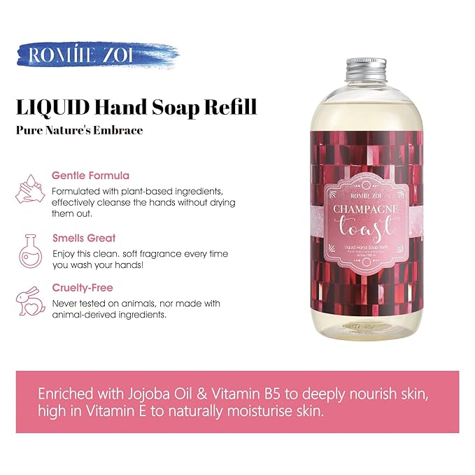 ROMIIE ZOI Liquid Hand Soap Refill, Champagne Scent, Gentle & Moisturizing Formula for Sensitive Skin, Kitchen, Bathroom 750 ML/ 26 FL OZ
