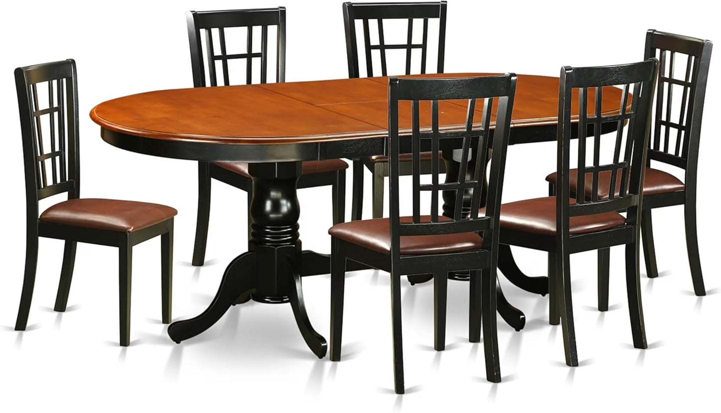 East West Furniture PLNI7-BCH-LC 7 Piece Modern Dining Table Set Consist of an Oval Wooden Table with Butterfly Leaf and 6 Faux Leather Dining Room Chairs, 42x78 Inch, Black & Cherry