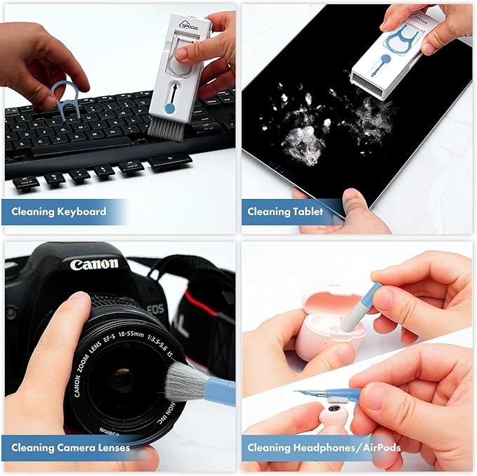 11-in-1 Keyboard Cleaning Kit, Laptop Cleaning Kit Keyboard Brush Cleaner Electronics Cleaner for Cell Phone/Earbuds/Camera Lens/Computer with Multifunctional Cleaning Tool Blue (Light Blue)