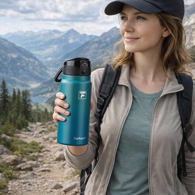 Fanhaw 32 Oz Insulated Stainless Steel Water Bottle with Chug Lid – Wide Mouth, Leak-Proof, BPA-Free – Ideal for Kids, Adults, Sports, Gym, and Outdoor Use (White Black)