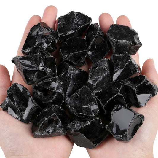 QINJIEJIE 0.9Lbs Black Obsidian Raw Crystals Rough Stones Natural Bulk Large 1" Rocks Wholesale Reiki Gemstones Decorative Fountain Rocks for Tumbling Cabbing Polishing Wire Wrapping Wicca