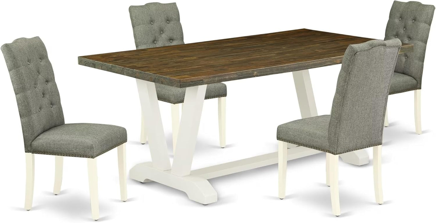 East West Furniture V077EL207-5 5 Piece Dinette Set for 4 Includes a Rectangle Dining Room Table with V-Legs and 4 Gray Linen Fabric Upholstered Parson Chairs, 40x72 Inch, Multi-Color