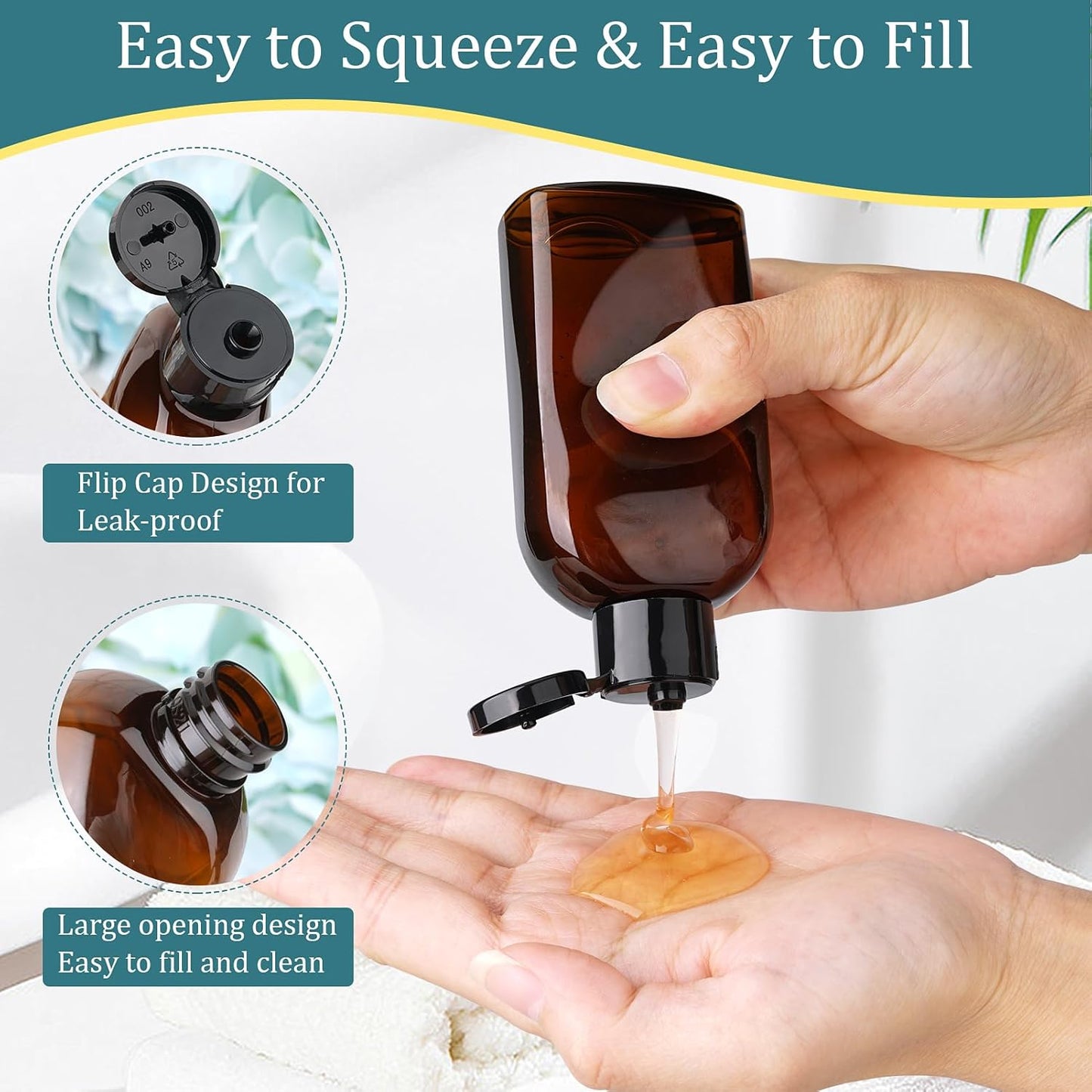 Cosywell Travel Shampoo Bottles 4pcs 3.4oz TSA Approved Travel Size Bottles for Toiletries Leak Proof Empty Lotion Containers with Flip Cap Small Plastic Squeeze Bottles, Amber