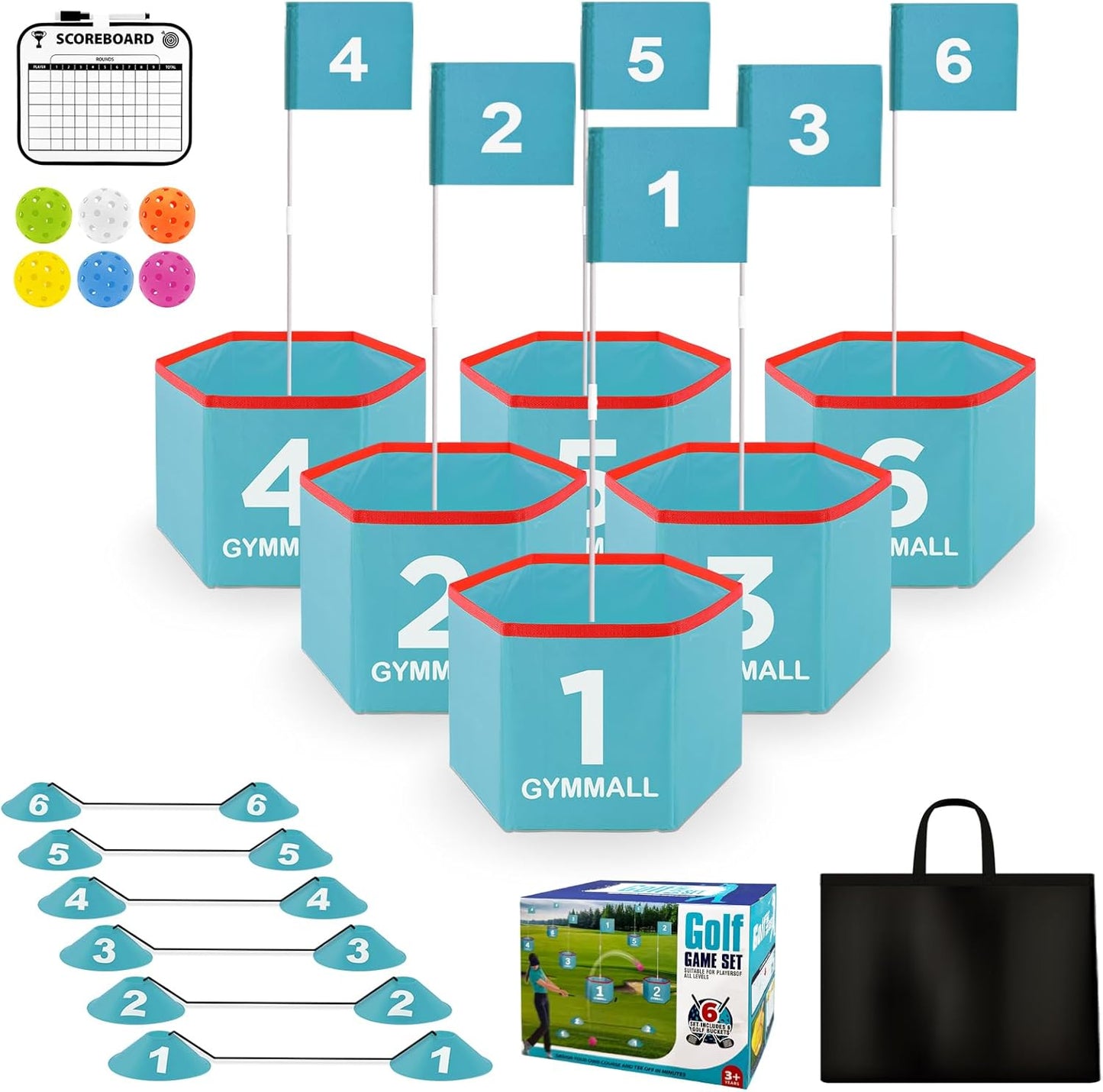 Golf Bucket Yard Game, Backyard Golf Set for Kids, Adults and Family, Outdoor and Indoor Portable 6 Holes Golf Course with Balls, Flags and Carry Bag for Lawn, Park, Beach and Hotel - Blue