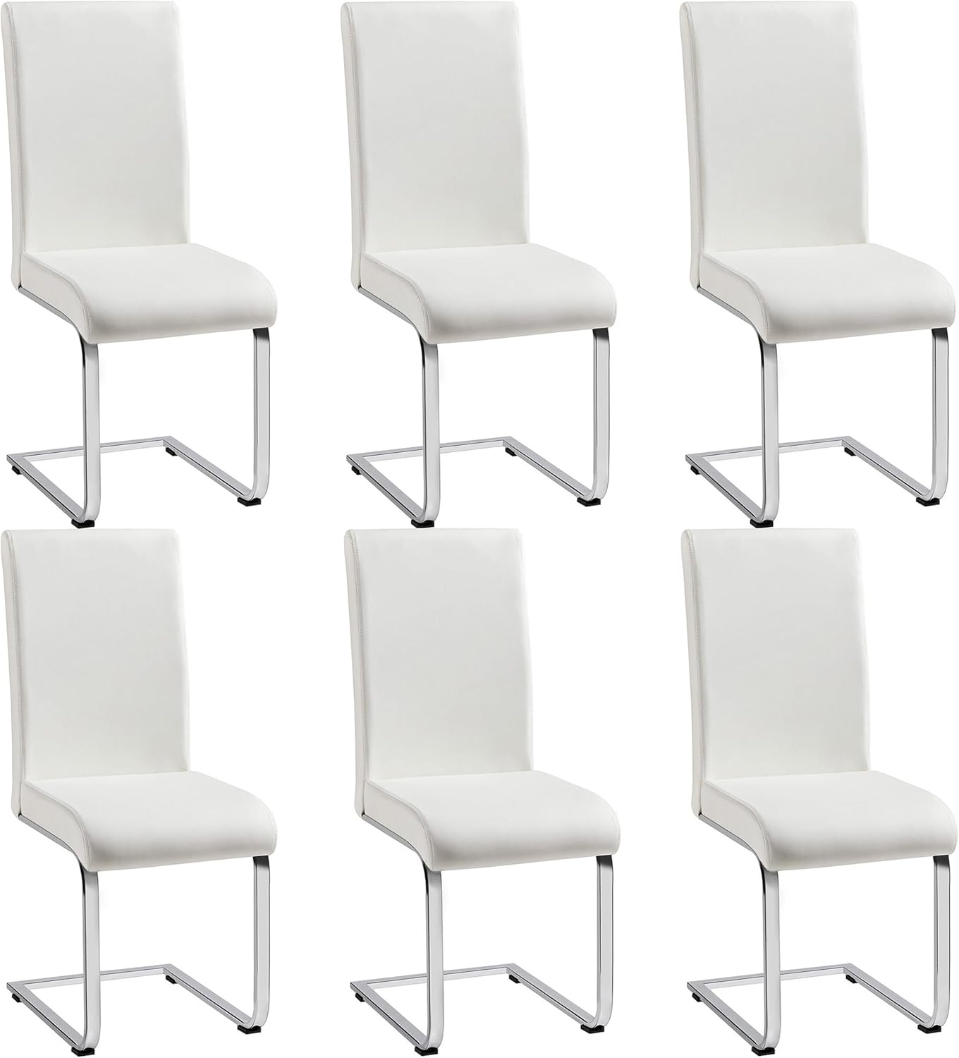 Yaheetech Dining Chairs Set of 6 Modern Faux Leather Upholstered Dining Room Chairs with High Back and Metal Chrome Legs for Kitchen/Living Room/Restaurant, White