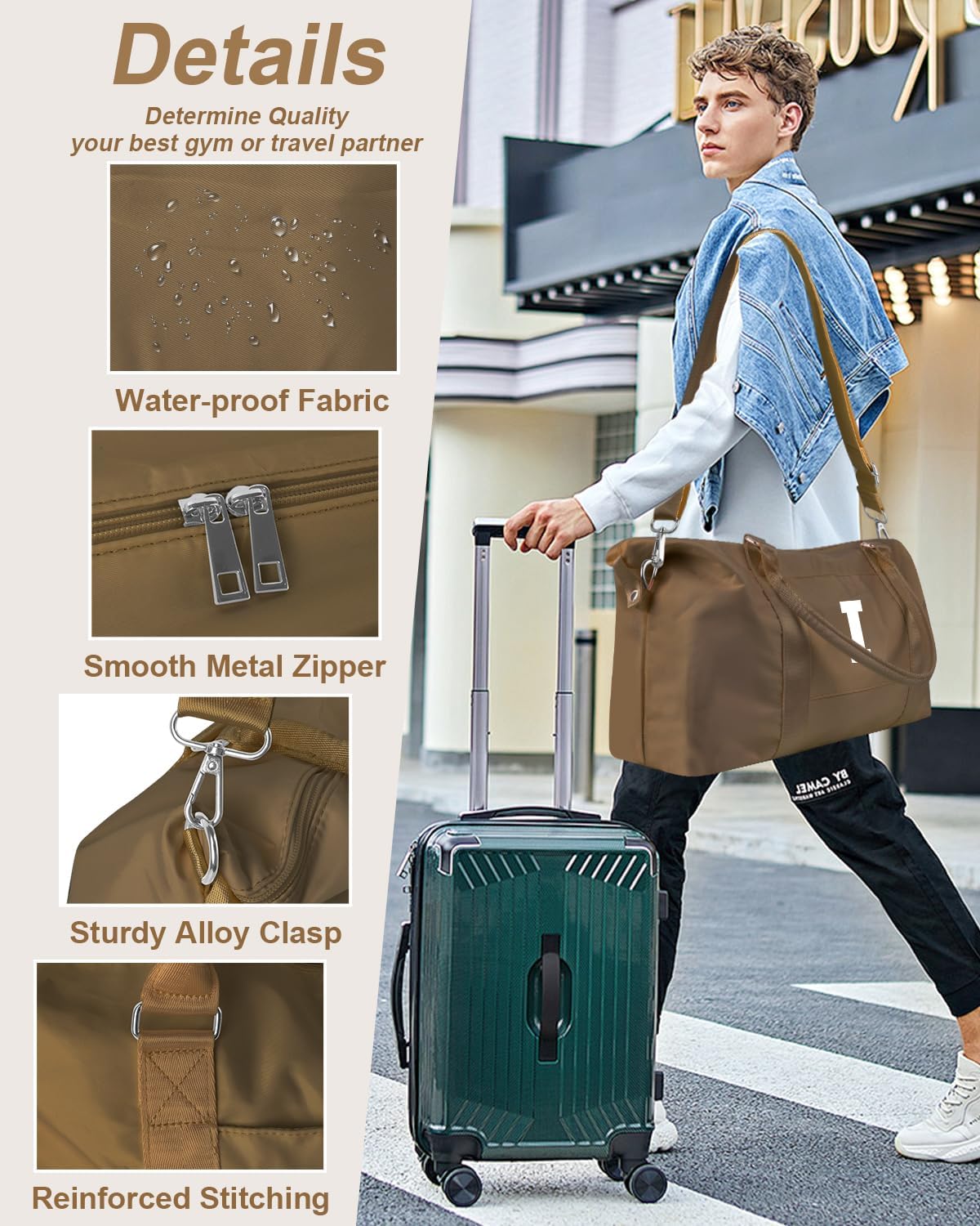 Birthday Graduation Gifts for Daughter,Initial Travel Duffel Bag Sports Gym Bag for Girls Teen Kids Birthday Gifts,Personalized Weekender Bag Carry On Tote Bags Cute Overnight Bag for Women(Brown, I)