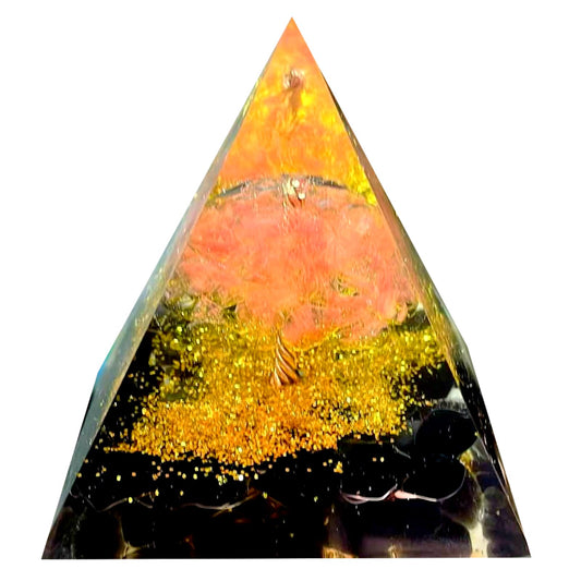 Saefheled Tree of Life Orgone Pyramid,Natural Watermelon red Gravel&Obsidian Orgonite Healing Crystals Pyramid,Crystal Stone Positive Reiki Energy Generator Collection Wealth Lucky Meditation Tool