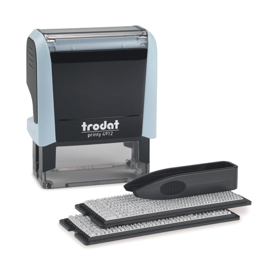 Trodat Printy 4912 Self Inking Do it Yourself (DIY) 4 line Personalized Custom Message or Address Stamp kit with Black Ink, Impression Size: 3/4” x 1-7/8” inch (Blue)