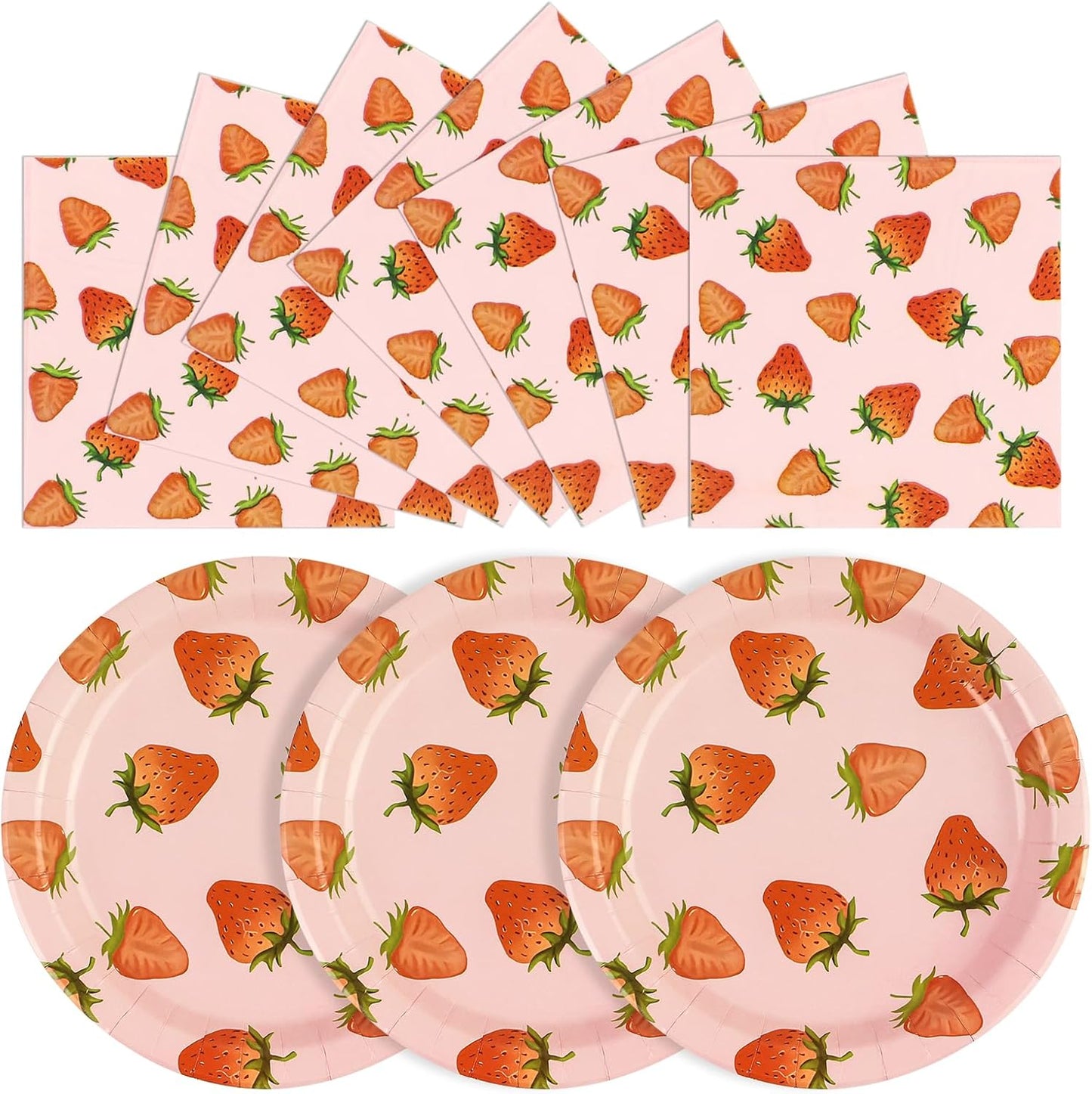 40PCS Strawberry Birthday Paper Plates and Napkins Party Supplies, Disposable Summer Fruit Party Plates and Napkins Tableware Set for Baby Shower Birthday Party Decorations Serves 20 Guests