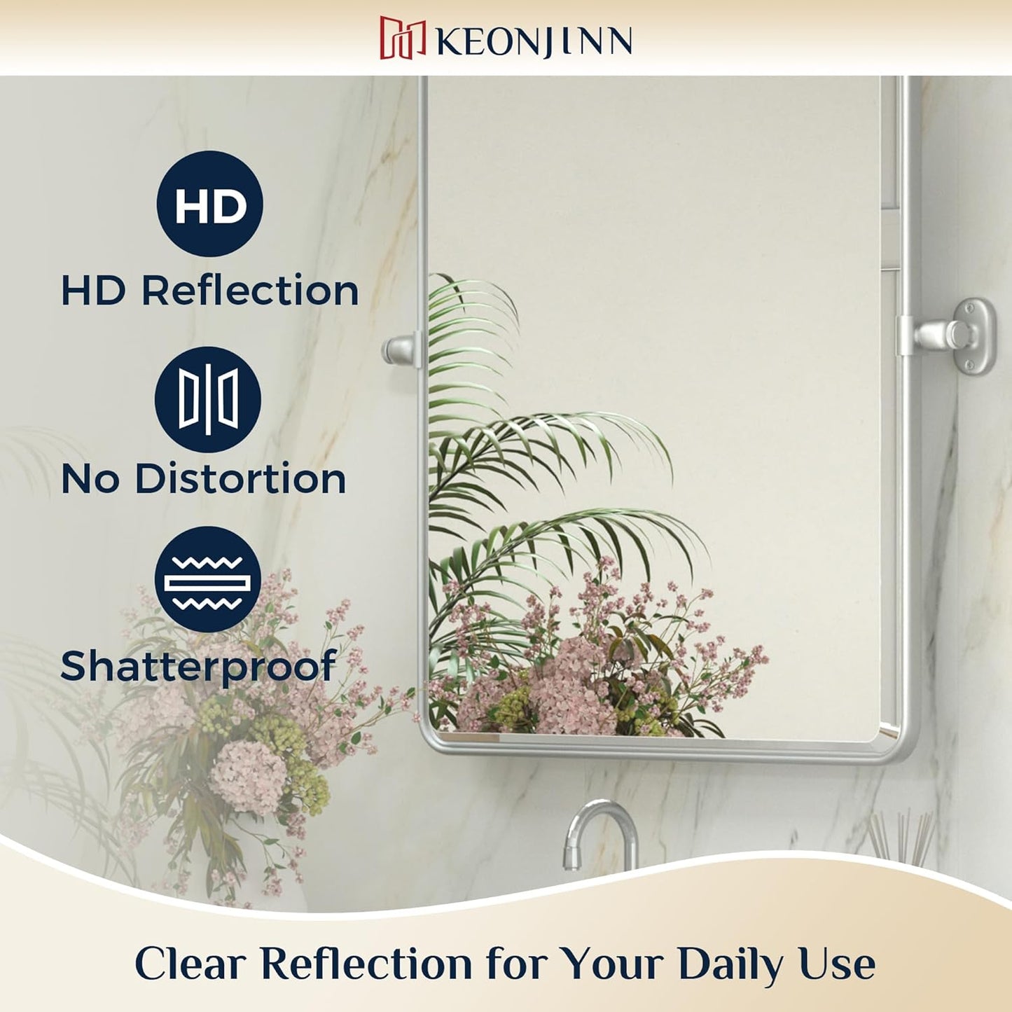 Keonjinn 20 x 30 Inch Tilt Mirror Bathroom, Satin Nickel Metal Pivot Mirror for Bathroom, Silver Beveled Fixed Tilt Mirrors for Over Sink, Modern Tilting Mirrors Wall Mounted (Horizontal/Vertical)