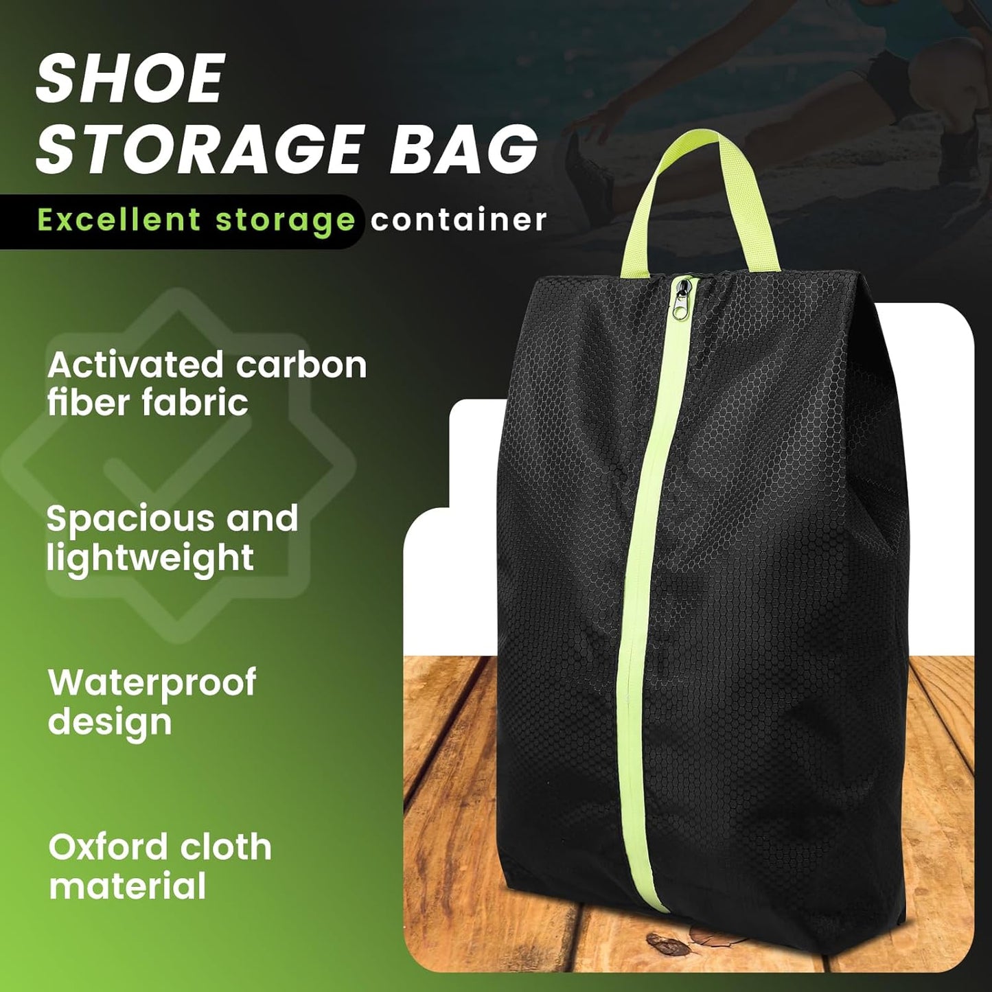 2 Pack Travel Shoe Bags, Soccer Cleat Bag Smell Proof for Sports, Water Resistant Odor Absorbing Golf Shoe Organizer for Sports Travel Work, Black