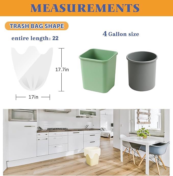 4 Gallon Strong Tie-Top Small Trash Bags 120 Count, fit 15 Liter Mini Waste Basket, 3 Gallon 4 Gallon Unscented Plastic Garbage Bags Can Liners for Home Office Kitchen Bathroom Bedroom, White