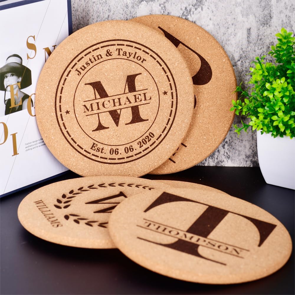 Personalized Cork Trivets, Custom Engraved Absorbent Trivets for Hot Dishes, Pots, Pans, Baking Sheets, Hot Plates for Table (T)
