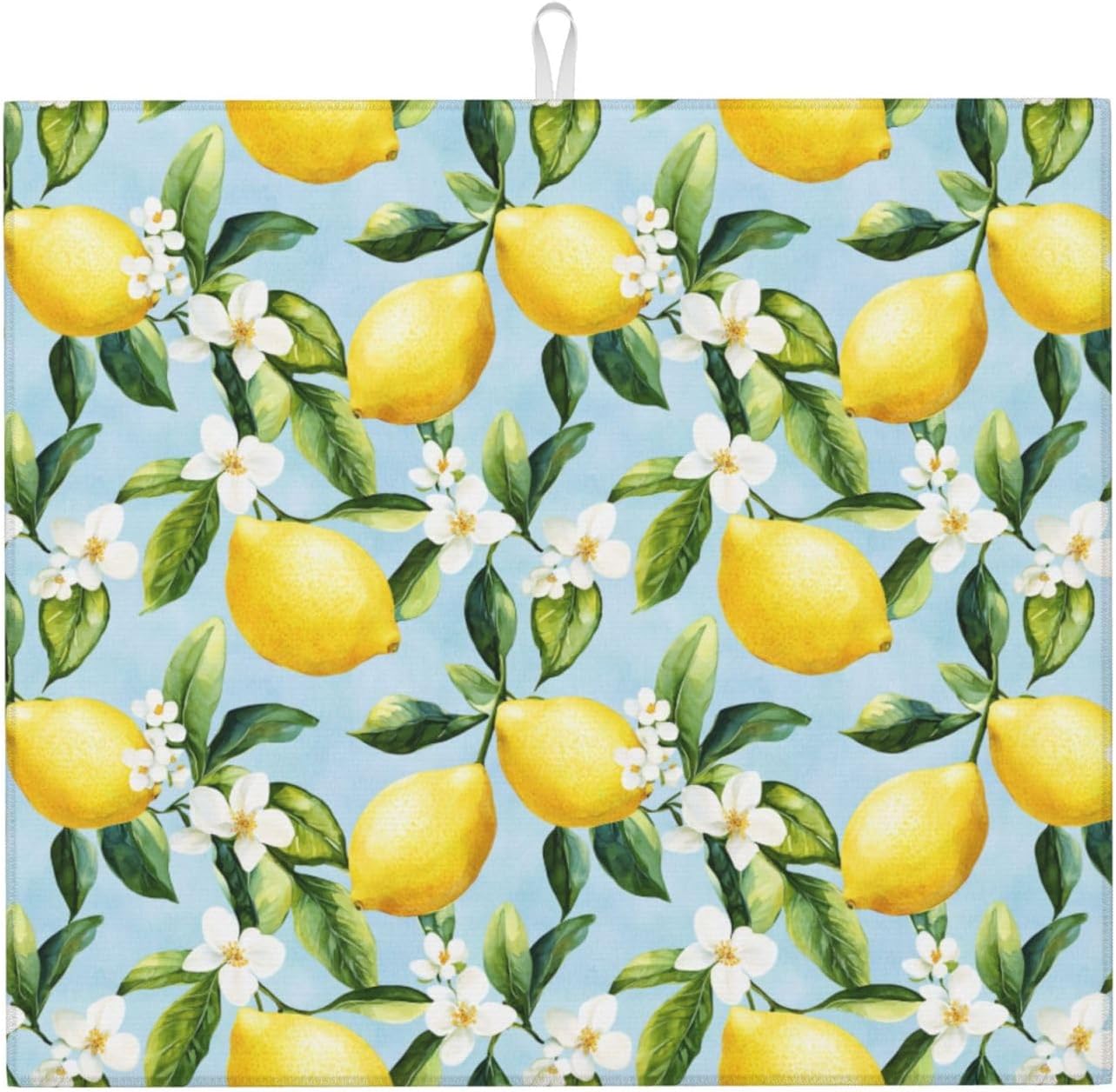 Dish Drying Mat for Kitchen Lemon Watercolor Flower Counter Absorbent Dishes Drainer Microfiber Small 16x18 Inch