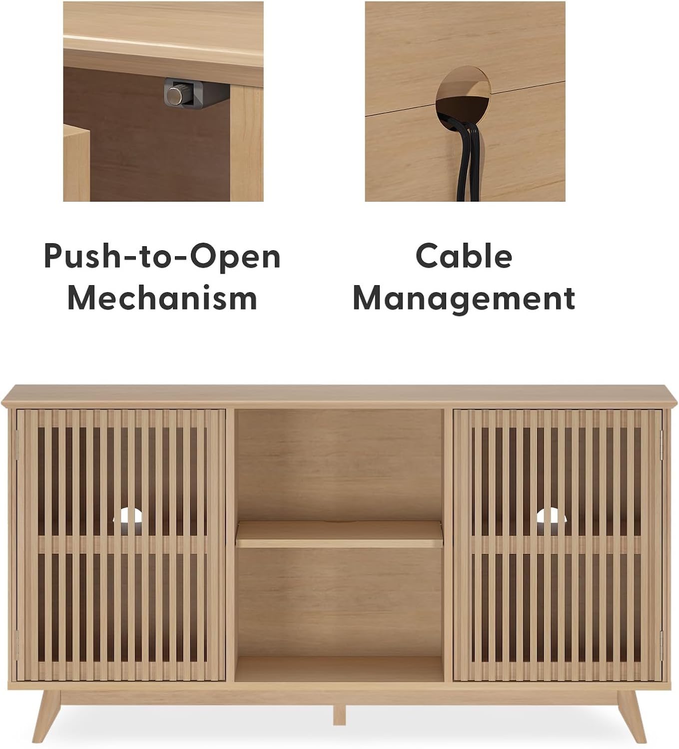 Plank+Beam Mid-Century Modern Wood TV Stand, Solid Wood Entertainment Console with Storage, 59" L x 16" W x 30" H, Blonde