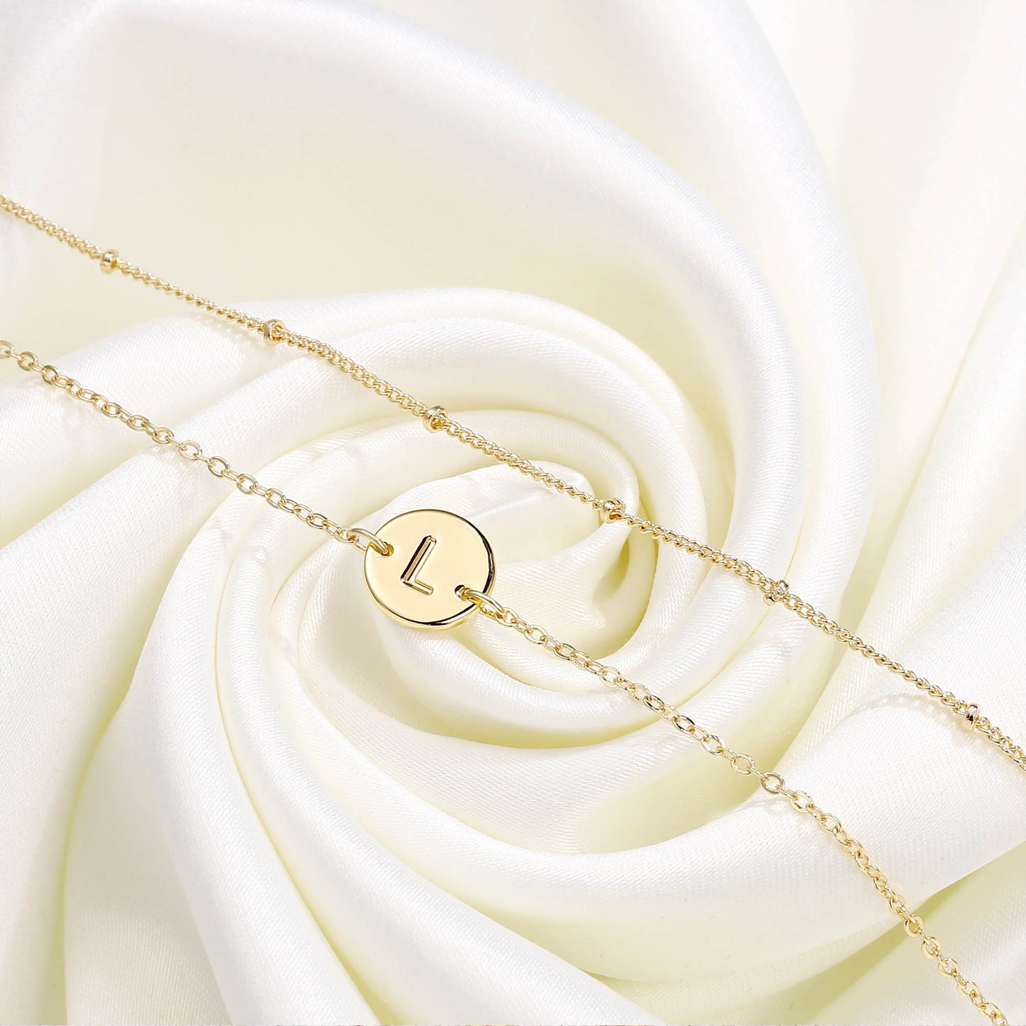 MONOZO Gold Initial Bracelets for Women, Dainty 14K-gold-plated Layered Beaded D Letter Initial Bracelet Personalized Alphabet Disc Monogram Charm Bracelet Jewelry Gifts