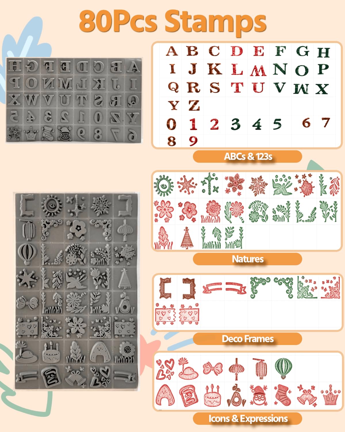 Montessori Toys Educational Alphabet Stamps Set for Kids - 3 Washable Ink Pads & 80Pcs Stamper | Fine Motor Learning: Letter, Number & Animals | Toddler Arts and Crafts, Preschool Classroom Must Have