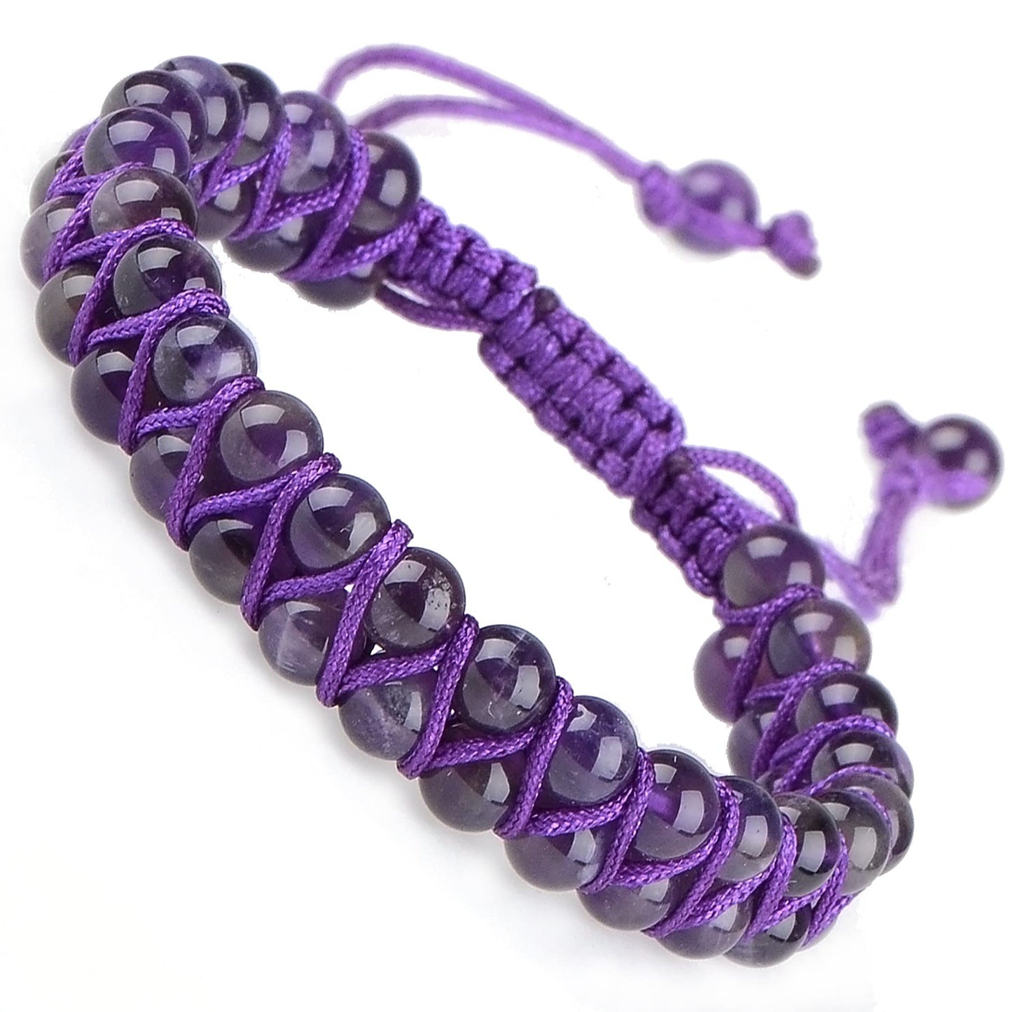 MASSIVE BEADS Natural Chakra Healing Power Crystals Macrame Bracelet Yoga Double Layer Stone Beads Gemstone Meditation Relax Anxiety Bangle for Unisex Women Men (Amethyst, 6mm)