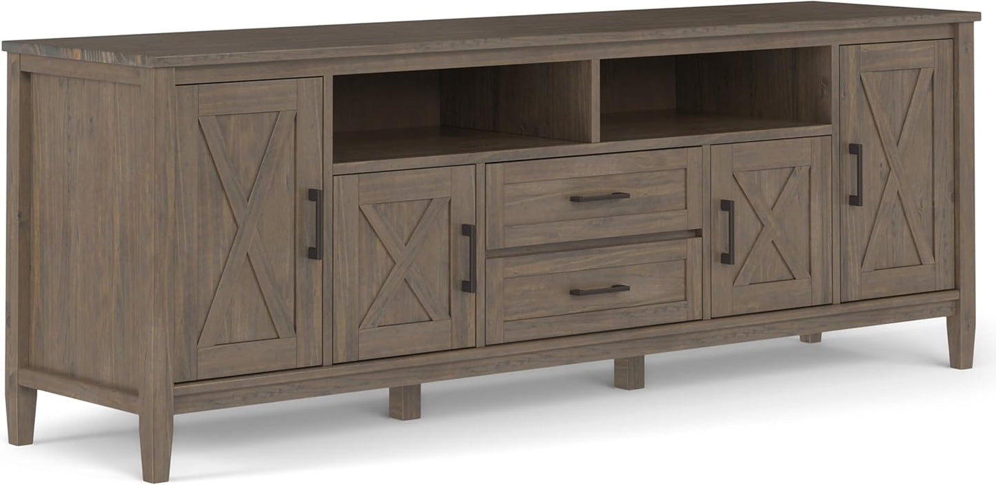 SIMPLIHOME Ela SOLID WOOD 72 inch Wide Transitional TV Media Stand in Smoky Brown For TVs up to 80 inches for the Living Room and Entertainment Center