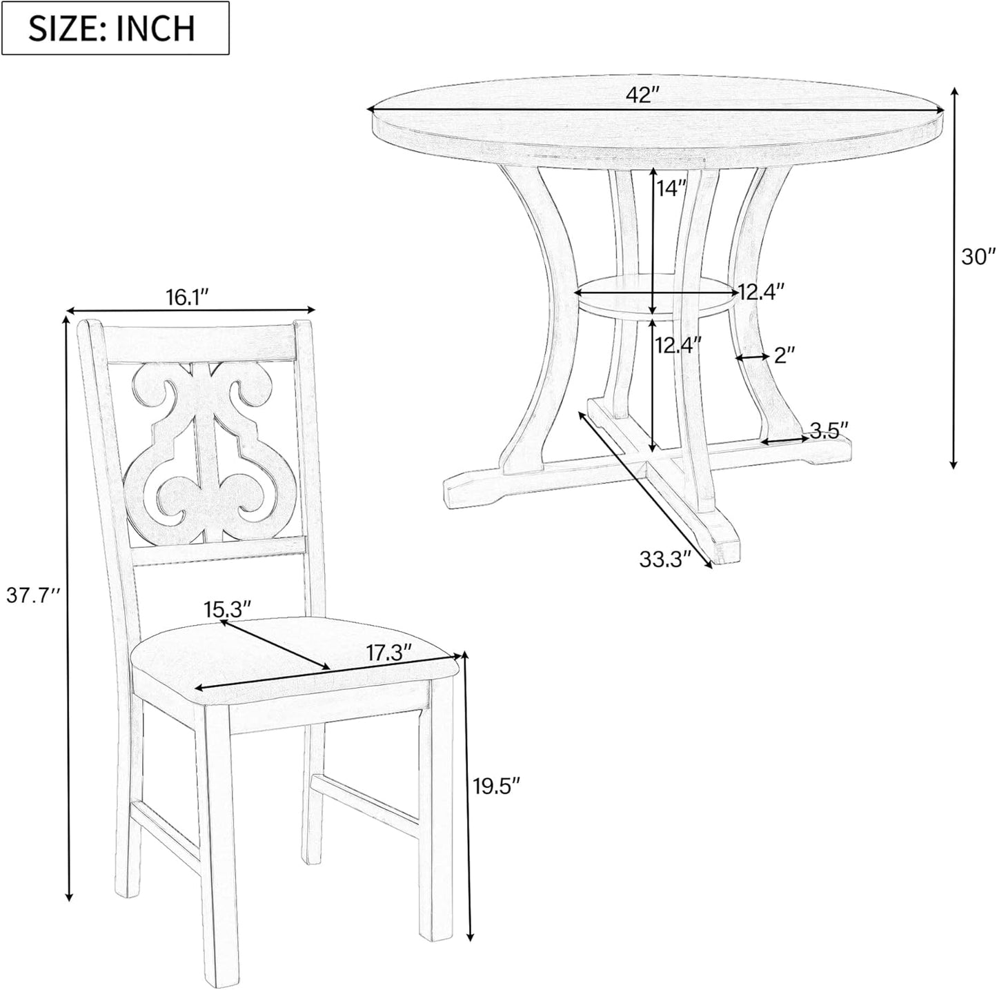 Merax 5 Piece Round Dining Table Set 4 Retro Chairs with Special-Shaped Table Legs, Exquisitely Designed Hollow Chair Back for Dining Room, Gray