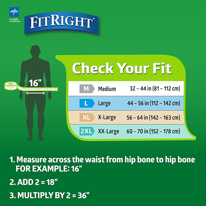 FitRight Adult Diapers, Extra+ Heavy Absorbency, M (Waist Size 32in-44in), 80 Count, OptiFit Incontinence Briefs for Men and Women, Disposable, Moisture-Wicking, Leak Protection,
