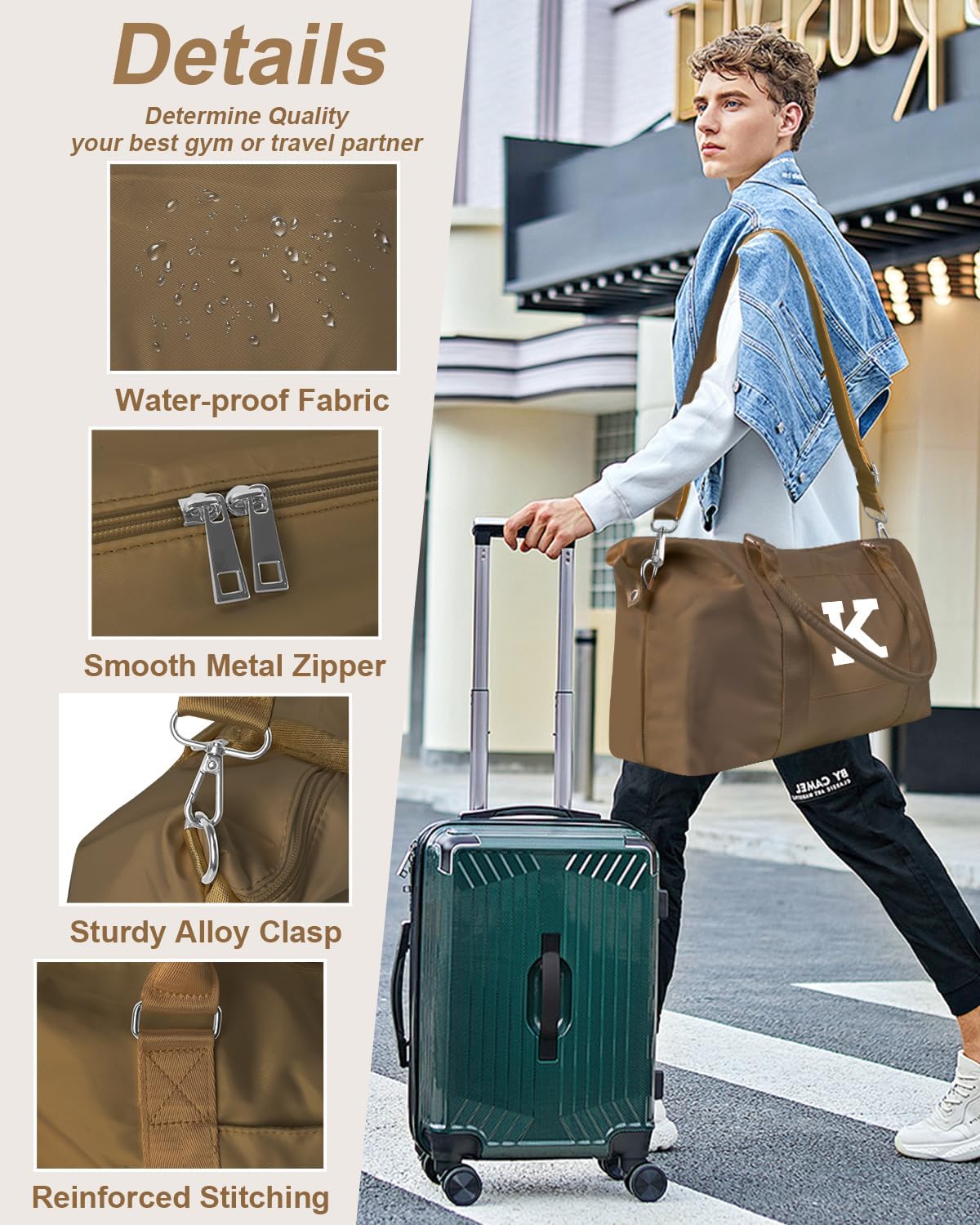 Birthday Graduation Gifts for Daughter,Initial Travel Duffel Bag Sports Gym Bag for Girls Teen Kids Birthday Gifts,Personalized Weekender Bag Carry On Tote Bags Cute Overnight Bag for Women(Brown, K)