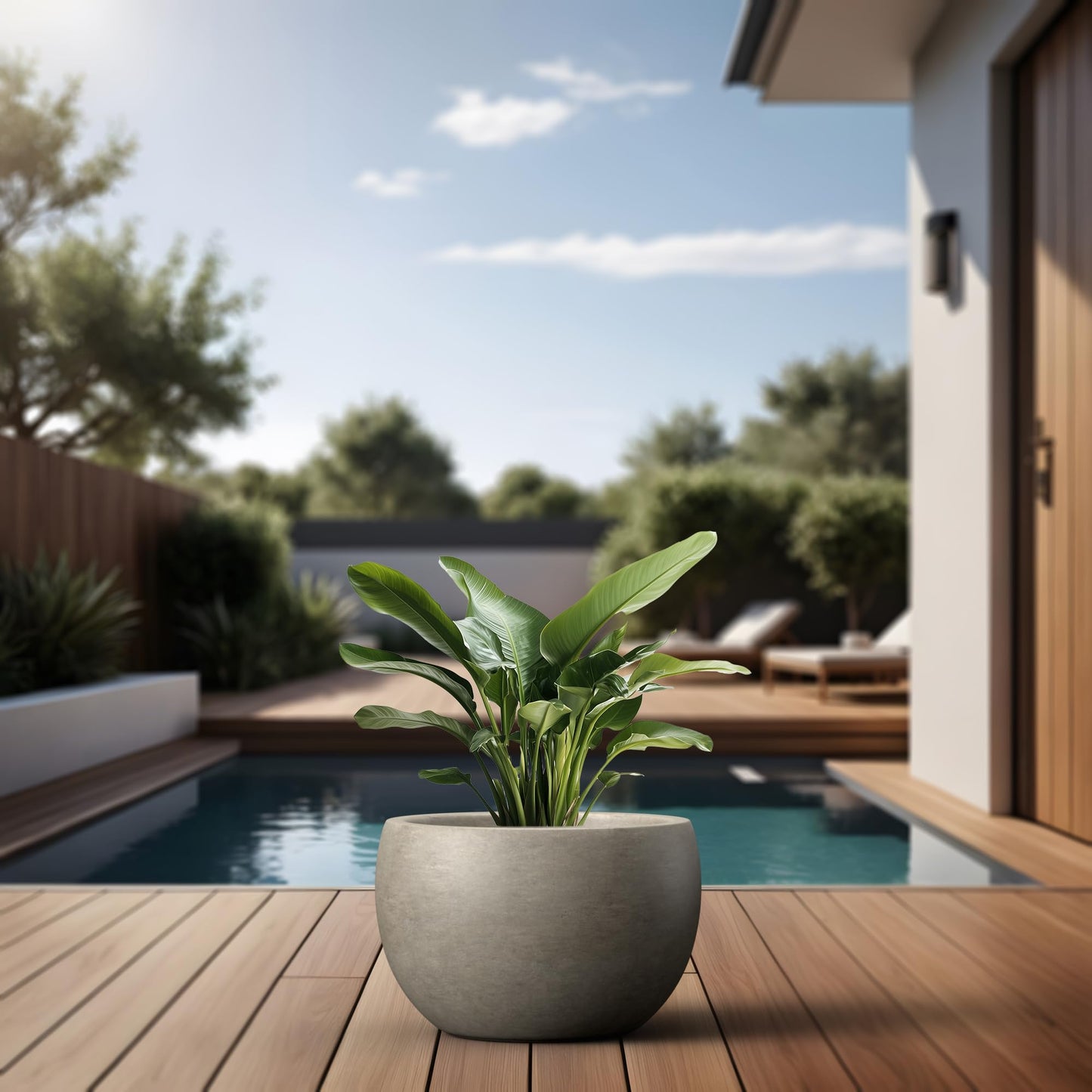 Kante 15.7-Inch Dia Round Concrete Planter, Bowl-Style Flower Pot with Drainage Hole for Patio, Garden and Home - Ideal for Flower and Trees (13" Opening), Weathered Concrete