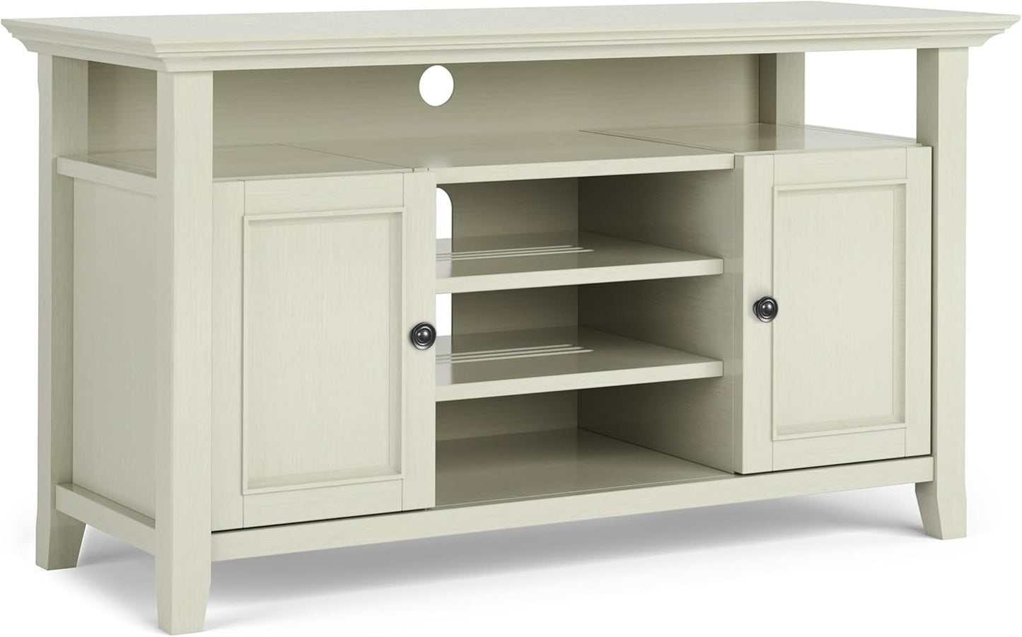SIMPLIHOME Amherst 54-inch Wide Solid Wood TV Stand in Antique White, Transitional-Style Media Console for Living Room with Adjustable Shelves and Cable Management