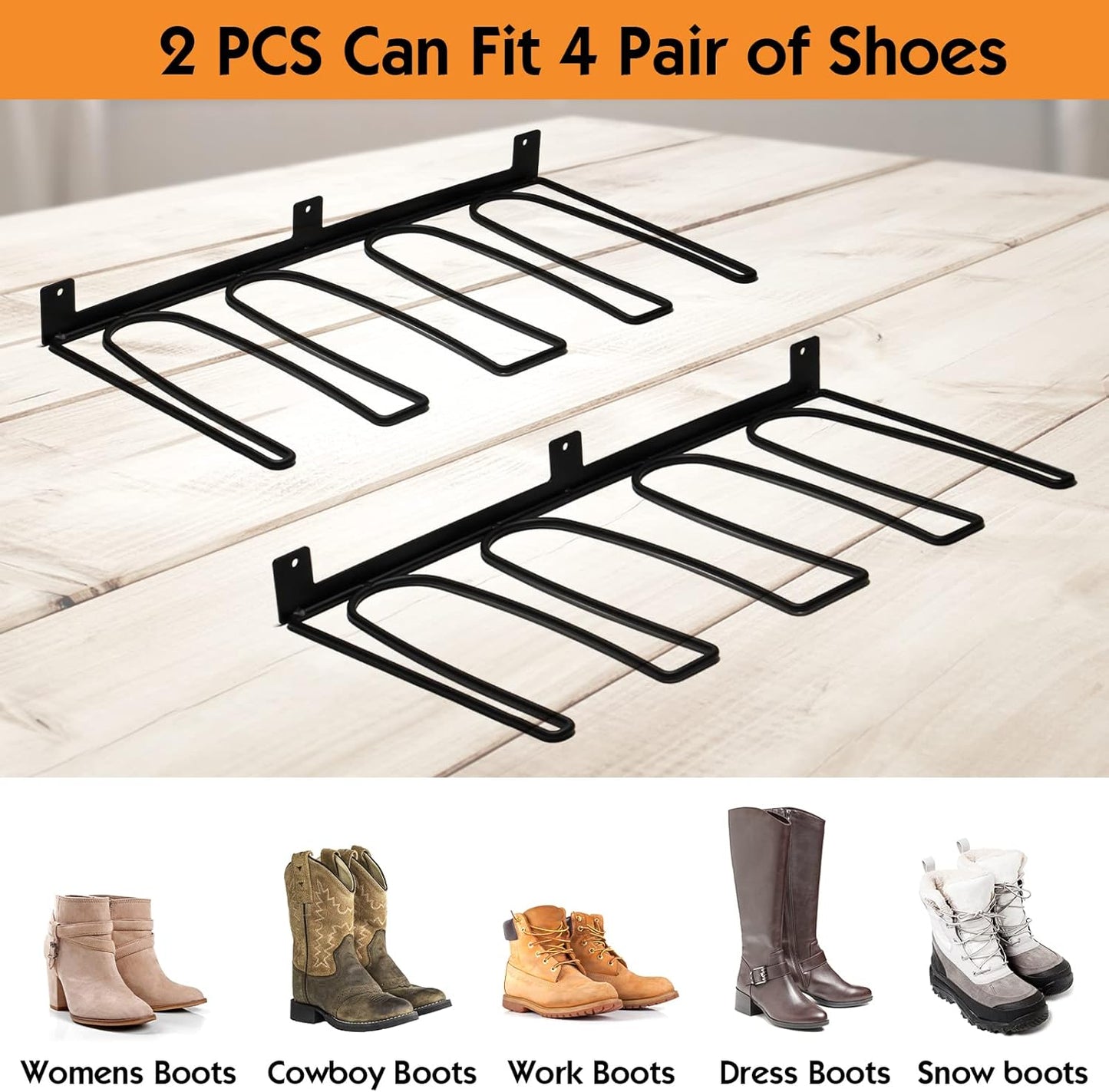ORLESS Wader Hangers 4-Pair Boot Rack Garage Storage, Cowboy Boot Holder, Metal Wire Organizer for Entryway
