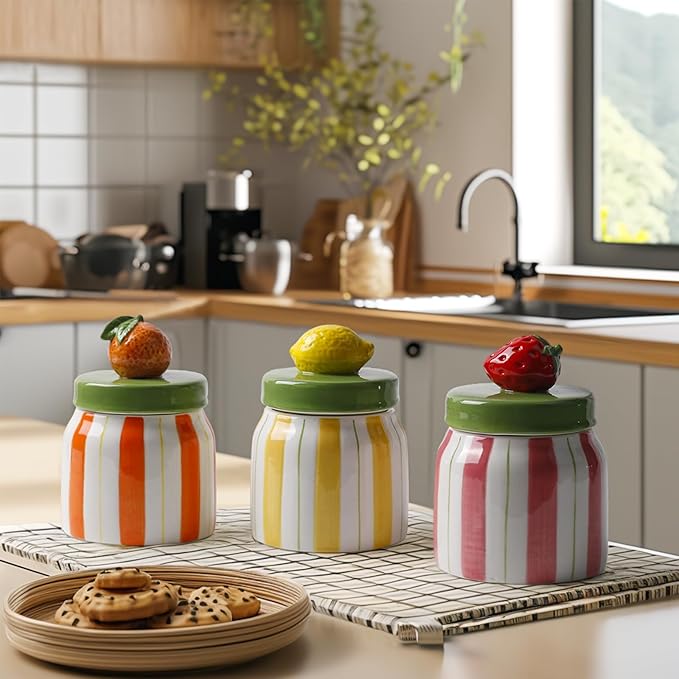Cookie Jars with Lid Airtight, Hand Painted Orange Ceramic Food Storage Containers with Lids for Home Decor and Kitchen Countertops, For Coffee, Spices, Sugar, Tea, Salt, Honey, Candy, Nut