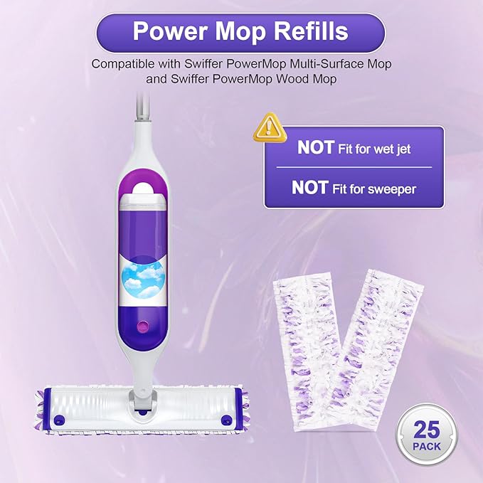 25 Count Disposable Power Mop Pads for Swiffer Power Mop Pad, 14-Layer Thickened, Spray Cleaning Repalcement Mopping Pads for All Finished Floors