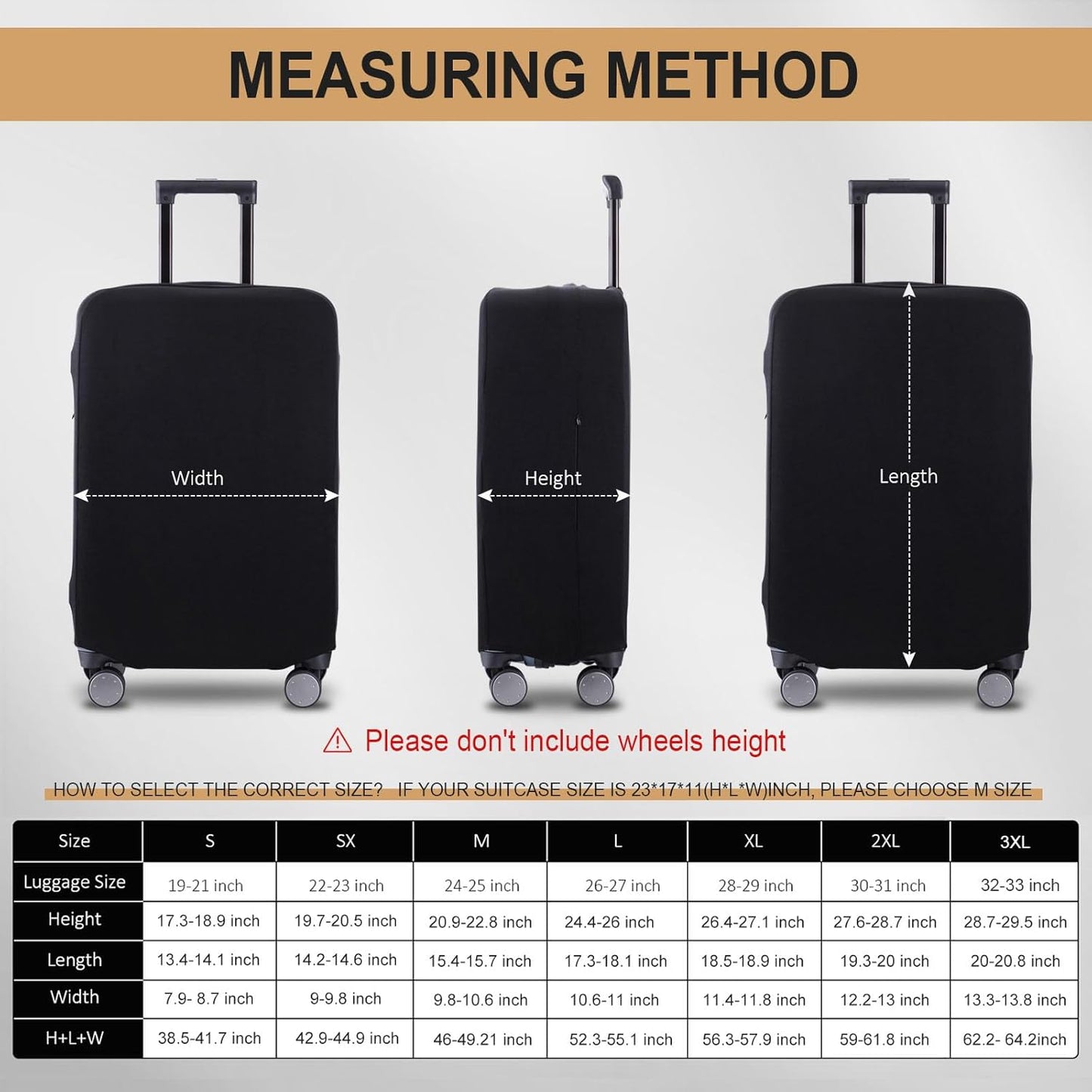 Travel Luggage Cover Suitcase Protector Scratch-Resistant Fit 19-31 Inch Suitcase, Not Included Suitcase (Black, 3XL(32-33inch))