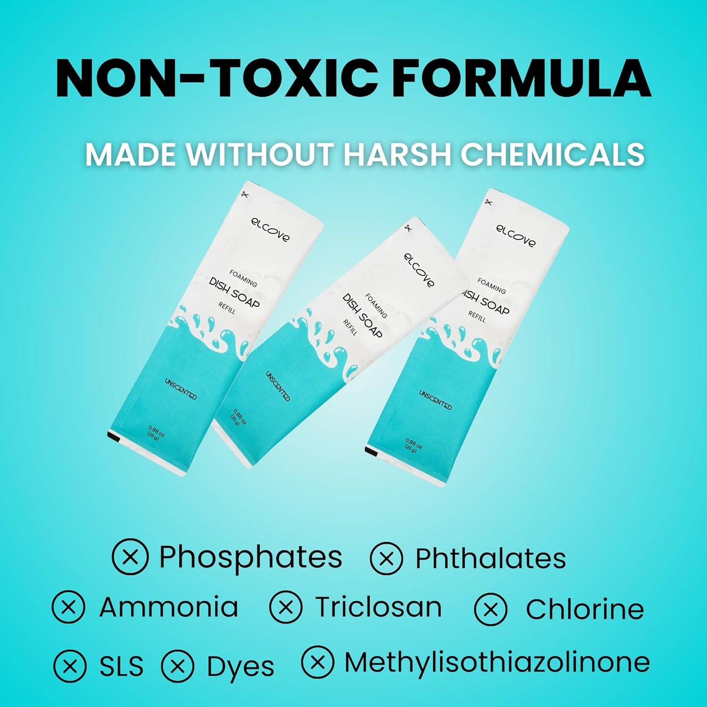 Foaming Dish Soap Refills (5pk), Concentrated Powder Refills Make 5 Bottles x 12oz each of Non Toxic Eco Friendly Unscented Dish Soap, Zero Waste, Plastic Free, Septic Safe