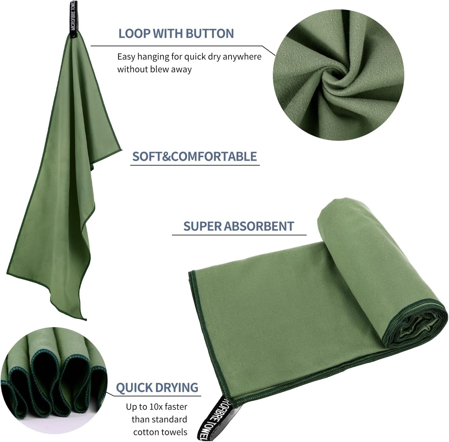 Microfiber Travel Towel, Soft Lightweight Quick Dry Towel, Super Absorbent Compact Travel & Sports & Beach Towels for Camping, Backpack, Gym, Swimming, Yoga, Hiking (XS:12"×24" -ArmyGreen)